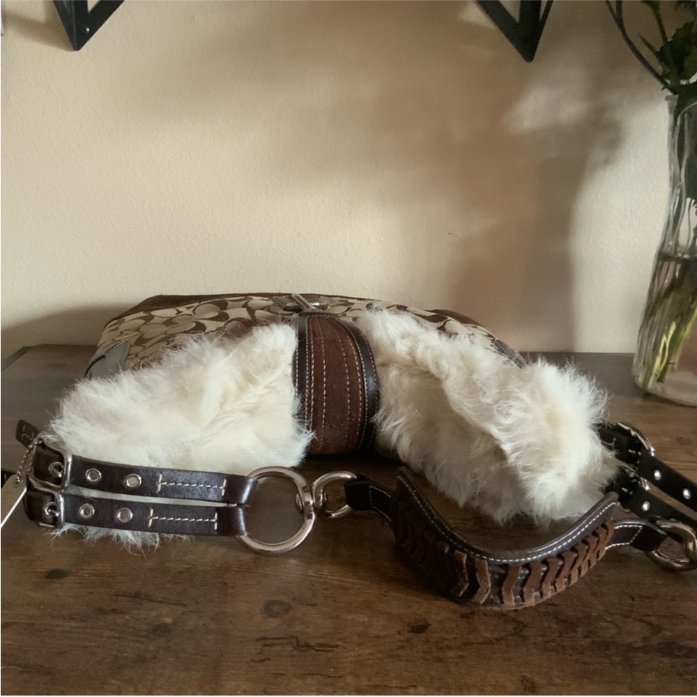 Coach Signature Set Handbag Tote Purse Wallet Winter Fur leather canvas - Picture 8 of 15